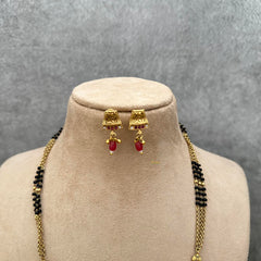 Premium AD Stone Pendant Mangalsutra Chain-Red Bead-G13259