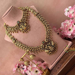 Vriksham Premium Lakshmi & Peacock Motif Temple Bridal Set-Gold Bead-G21051