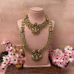 Vriksham Premium Lakshmi & Peacock Motif Temple Bridal Set-Gold Bead-G21051