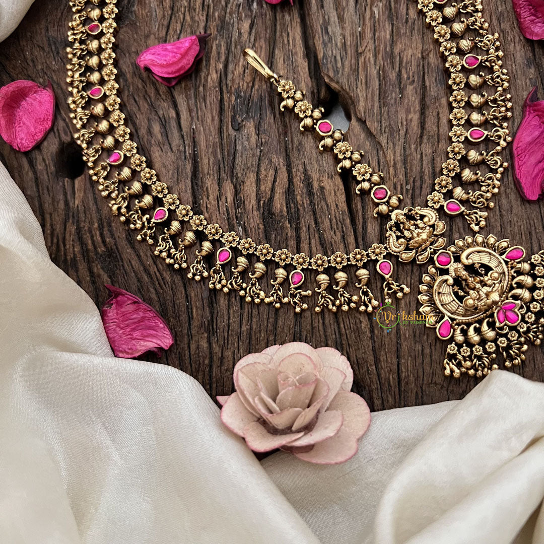 Vriksham Gold Look Alike Lakshmi Floral Double Side Maang Tikka-Red-Gold Bead-G19500