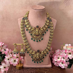 Vriksham Unique Minakari Work Lakshmi Bridal Set-Green Bead-Pearl-G21053