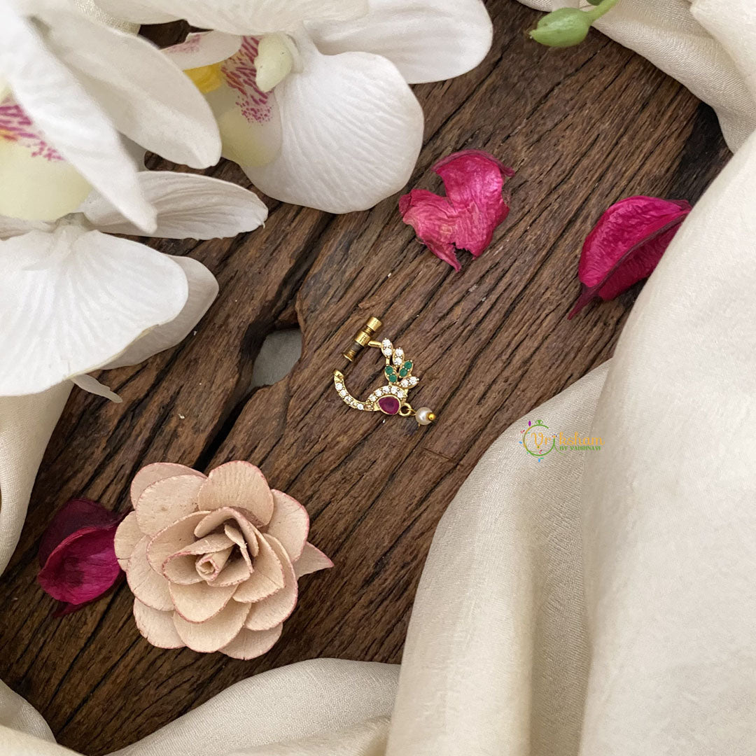 Vriksham Designer Golden Naths/Nose pin-Pearl-White Red & Green-G17496