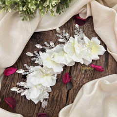 Vriksham White Floral Crysttal Beads Gajra Flower Accessories-H1206