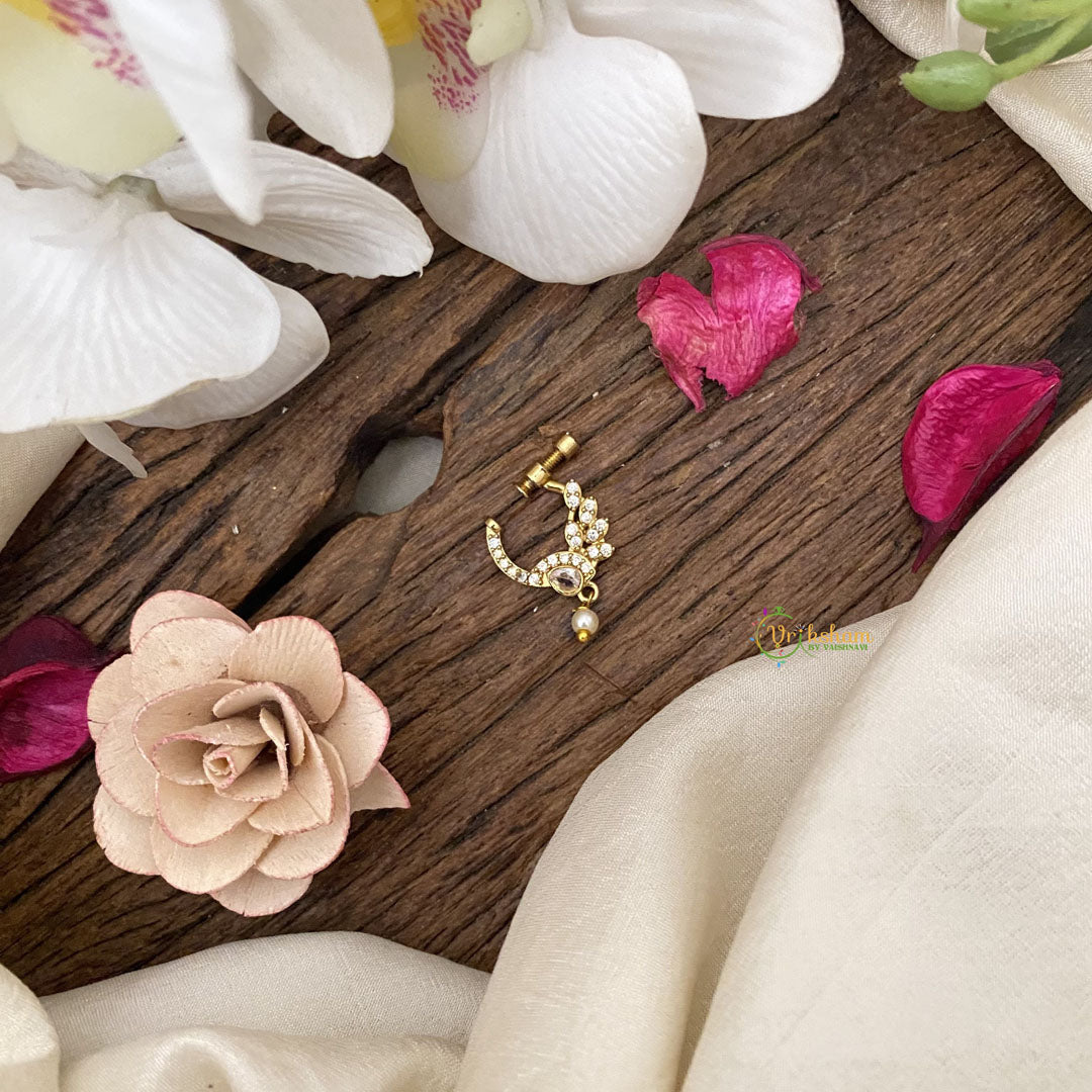 Vriksham Designer Golden Naths/Nose pin-Pearl-White-G17497
