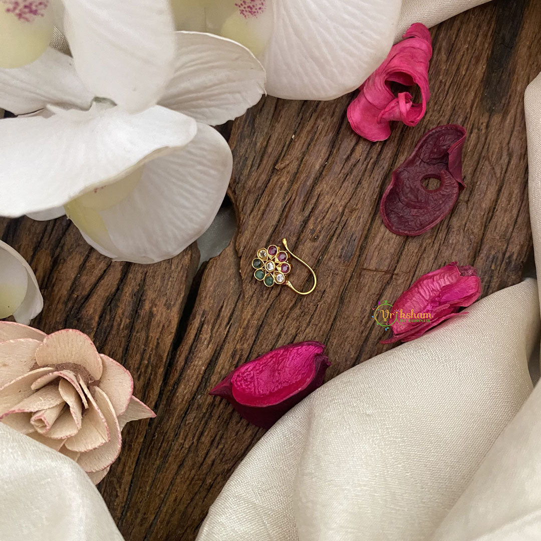 Vriksham Exquisite Flower AD Stone Nath/Nose pin-Red Green & White-G17379