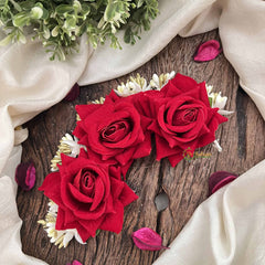 Vriksham Artificial 3 Maroon Rose With White Buds Accent Hair Bun Flower Accessories-H1199