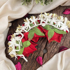 Vriksham Artificial 3 Maroon Rose With White Buds Accent Hair Bun Flower Accessories-H1199