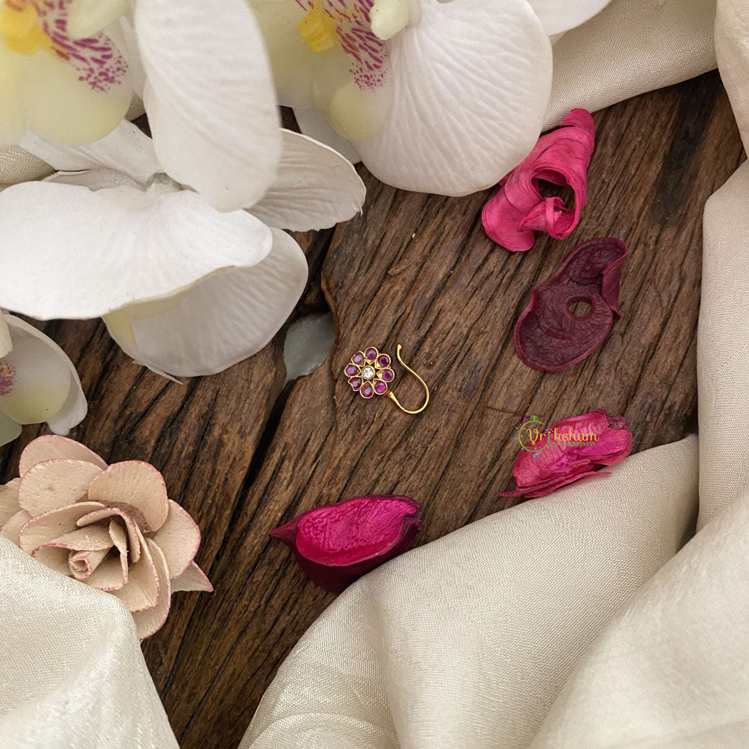 Vriksham Exquisite Flower AD Stone Nath/Nose pin-Red-G17378