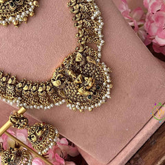 Vriksham Peacock Feather Nakshi With Lakshmi Pendant Pearls Detailing Bridal Set-G21063