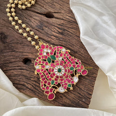 Premium Dual Peacock Jadau Kundan Pendant Chain-J2389