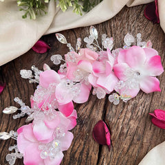 Vriksham Baby pink & White Floral Crysttal Beads Gajra Flower Accessories-H1207