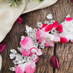 Vriksham Ivory & Pink Shade Floral Crystal Beads Gajra Flower Accessories-H1209