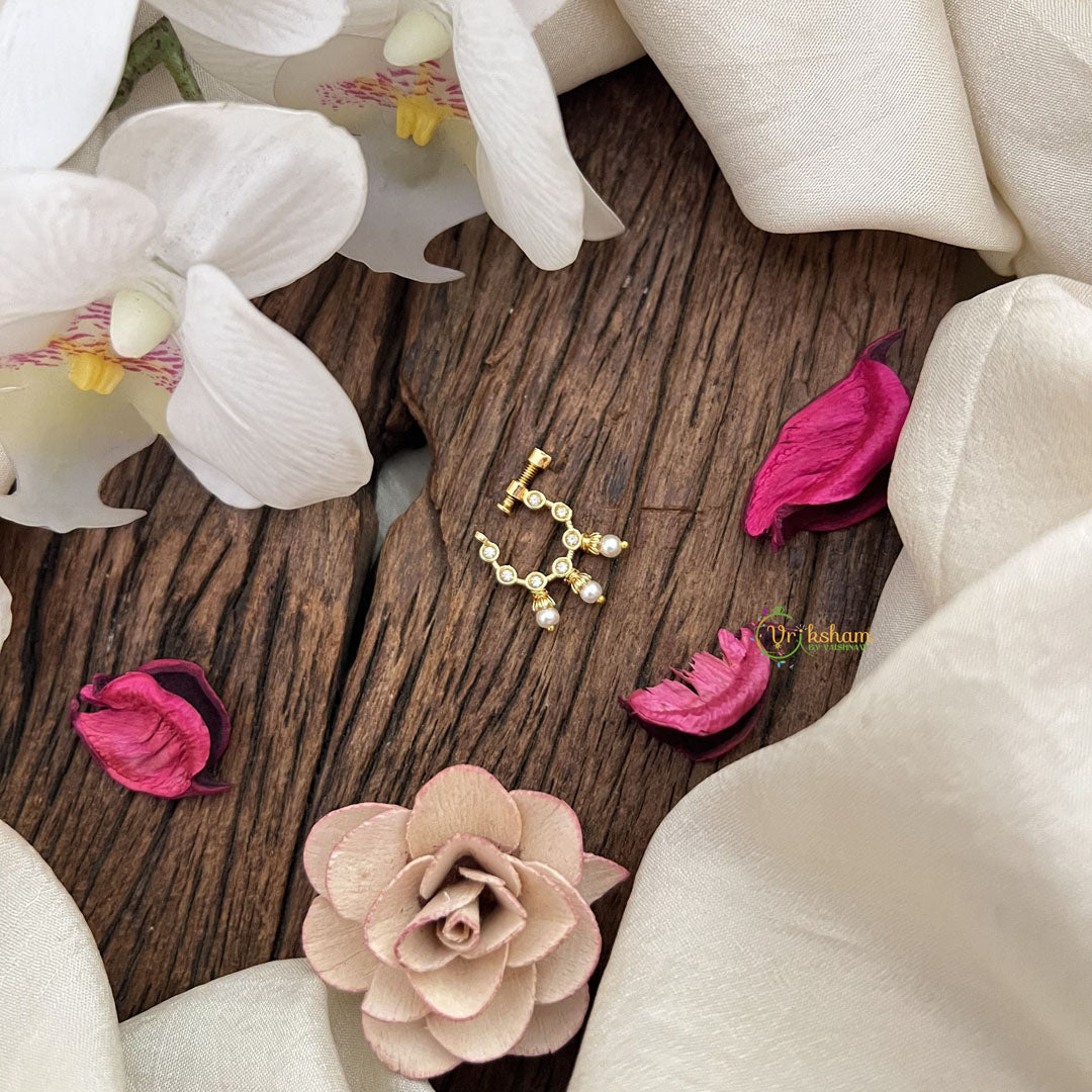 Vriksham Disigner Golden Naths/Nose pin-White-Pearl-G18665