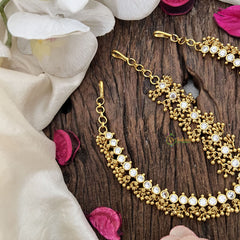 Vriksham Elegant White Stone Floral Style Double Side Maang Tikka-Gold Bead-G19505