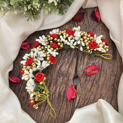 Vriksham Elegant Rose & Crystal Bun Garland Hair Gajra With Golden Touch Flower Accessories-H1203