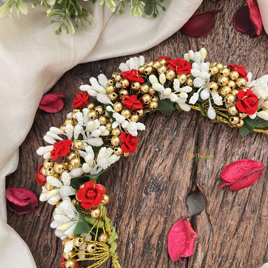 Vriksham Elegant Rose & Crystal Bun Garland Hair Gajra With Golden Touch Flower Accessories-H1203