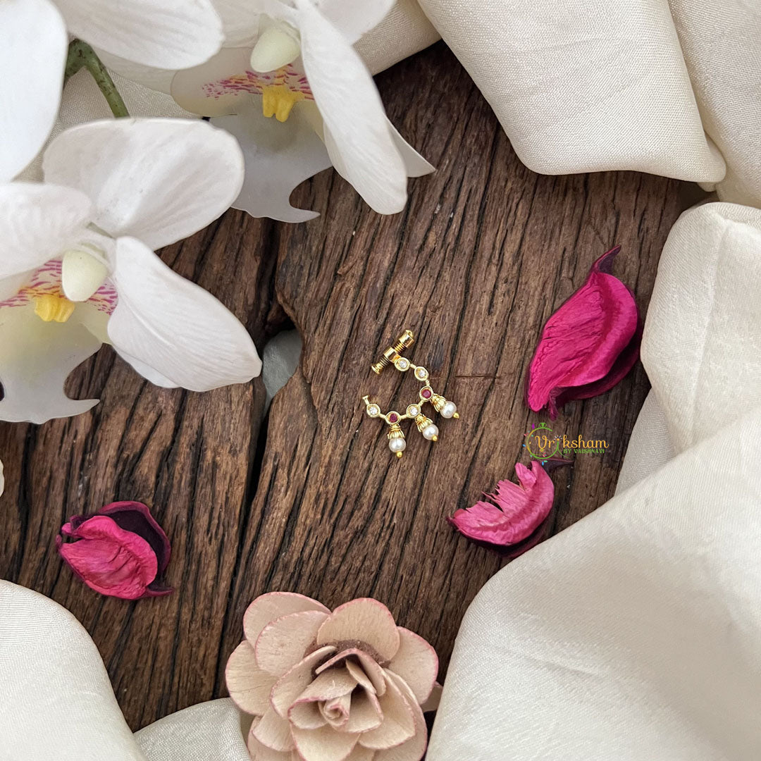 Vriksham Disigner Golden Naths/Nose pin-Red White-Pearl-G18667