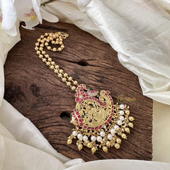 Gold Polish Krishna Jadau Kundan Pendant Chain-Pearl-J2367