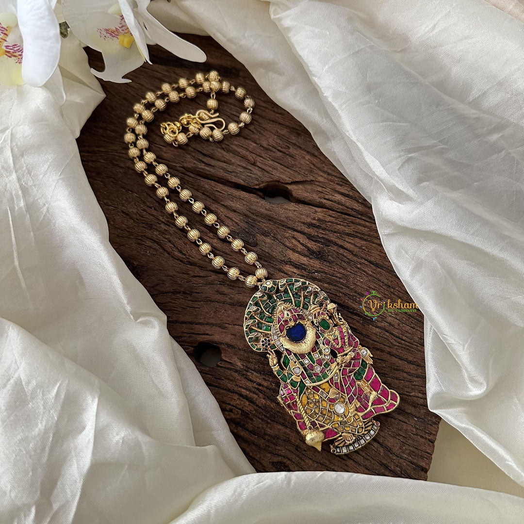 Antique Vishnu Lakshmi Jadau Kundan Pendant Chain-J2374