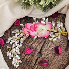 Vriksham Pink With Crystal Style Floral  Gajra Flower Accessories-H1213