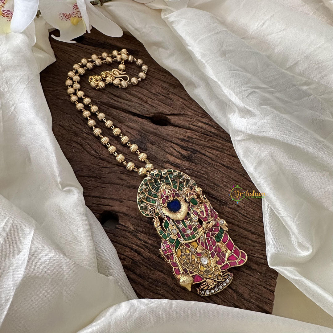 Antique Vishnu Lakshmi Jadau Kundan Pendant Chain-J2374
