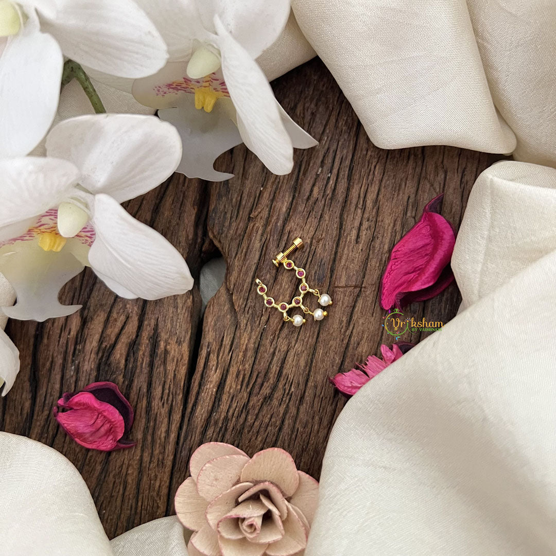 Vriksham unique 7 Red Stone Naths/Nose pin-Pearl-G18669