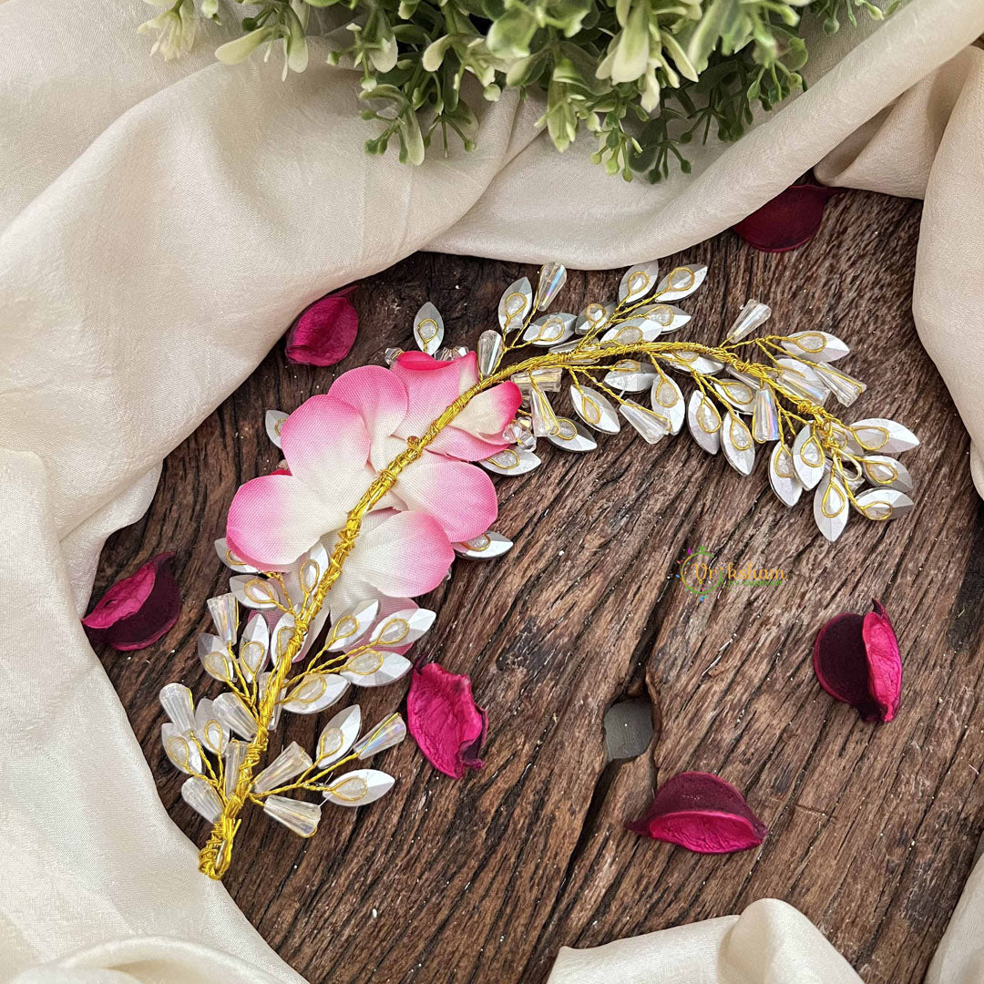 Vriksham Pink With Crystal Style Floral  Gajra Flower Accessories-H1213