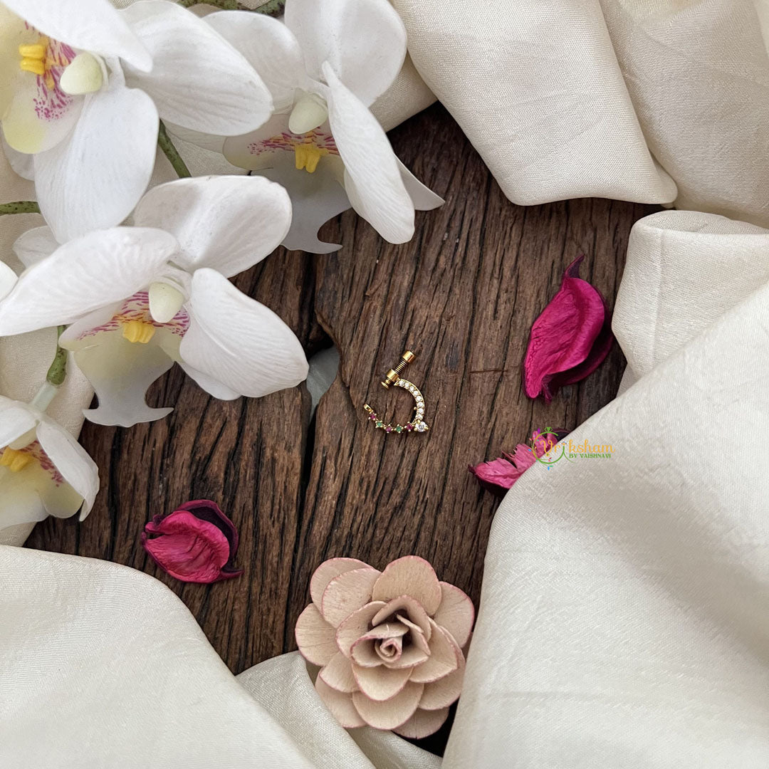 Vriksham Designer Leaf Naths/Nose pin-Red White & Green-G18737