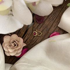 Vriksham Circle Shaped Floral AD Stone Nath/Nose pin-White Red-G17373