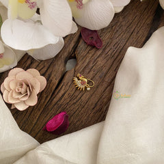 Vriksham Exquisite Peacock AD Stone Nath/Nose pin-Pearl-White Red-G17354