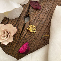 Vriksham Exquisite Peacock AD Stone Nath/Nose pin-Pearl-White Red-G17354