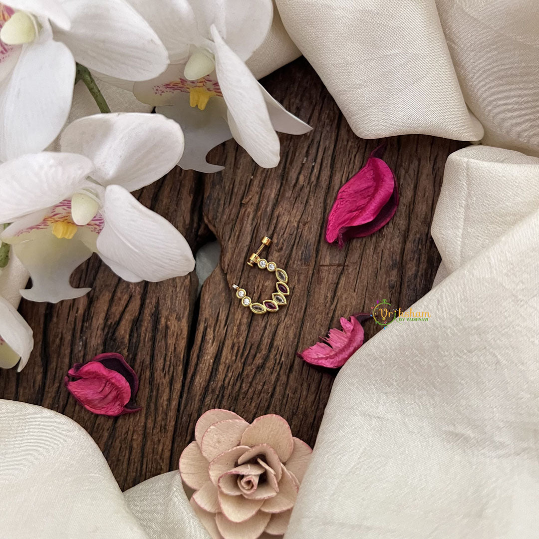 Vriksham leaf Stayle Naths/Nose pin-Red White-G18688