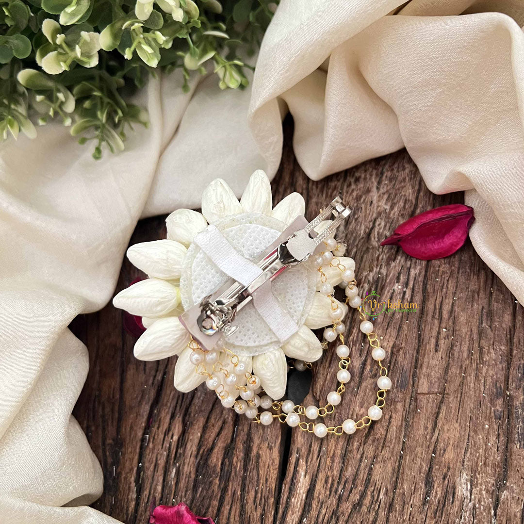 Vriksham Classic Jasmine Mogra Hair Clip With 3 Pearls Line-H1227