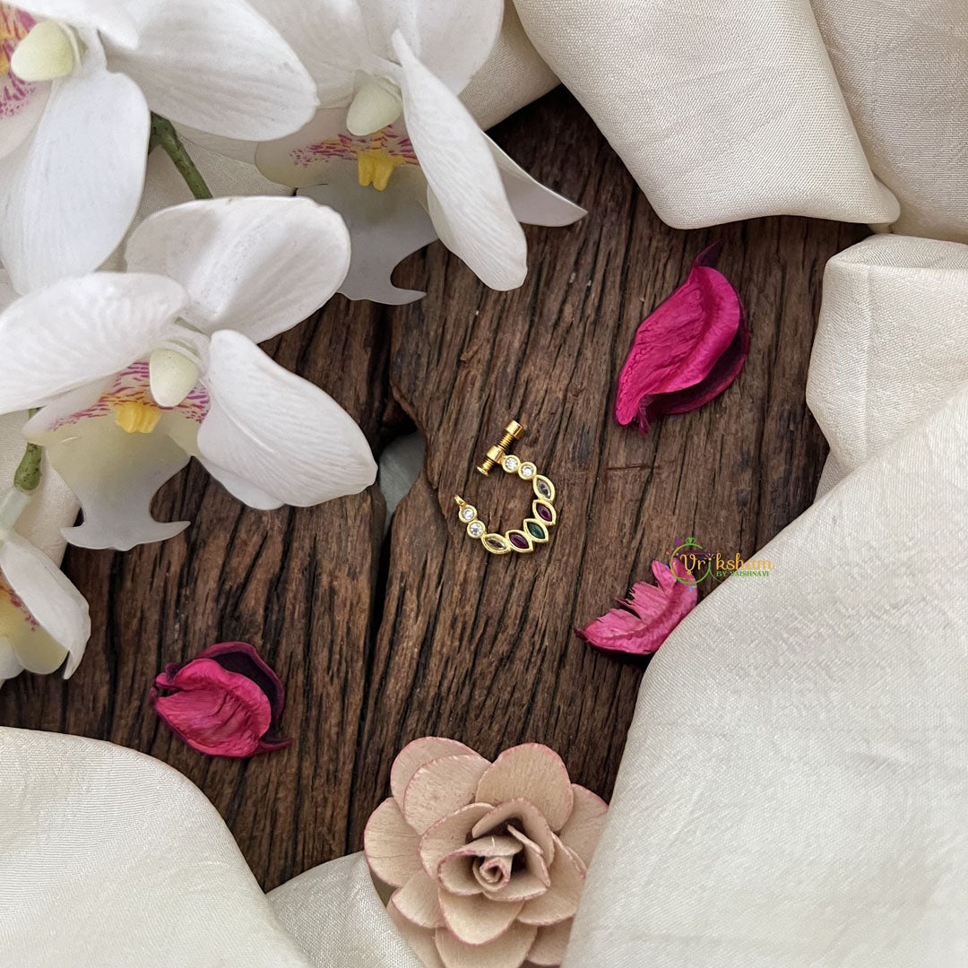 Vriksham Designer Bridal Naths/Nose pin-Red White & Green-G18676