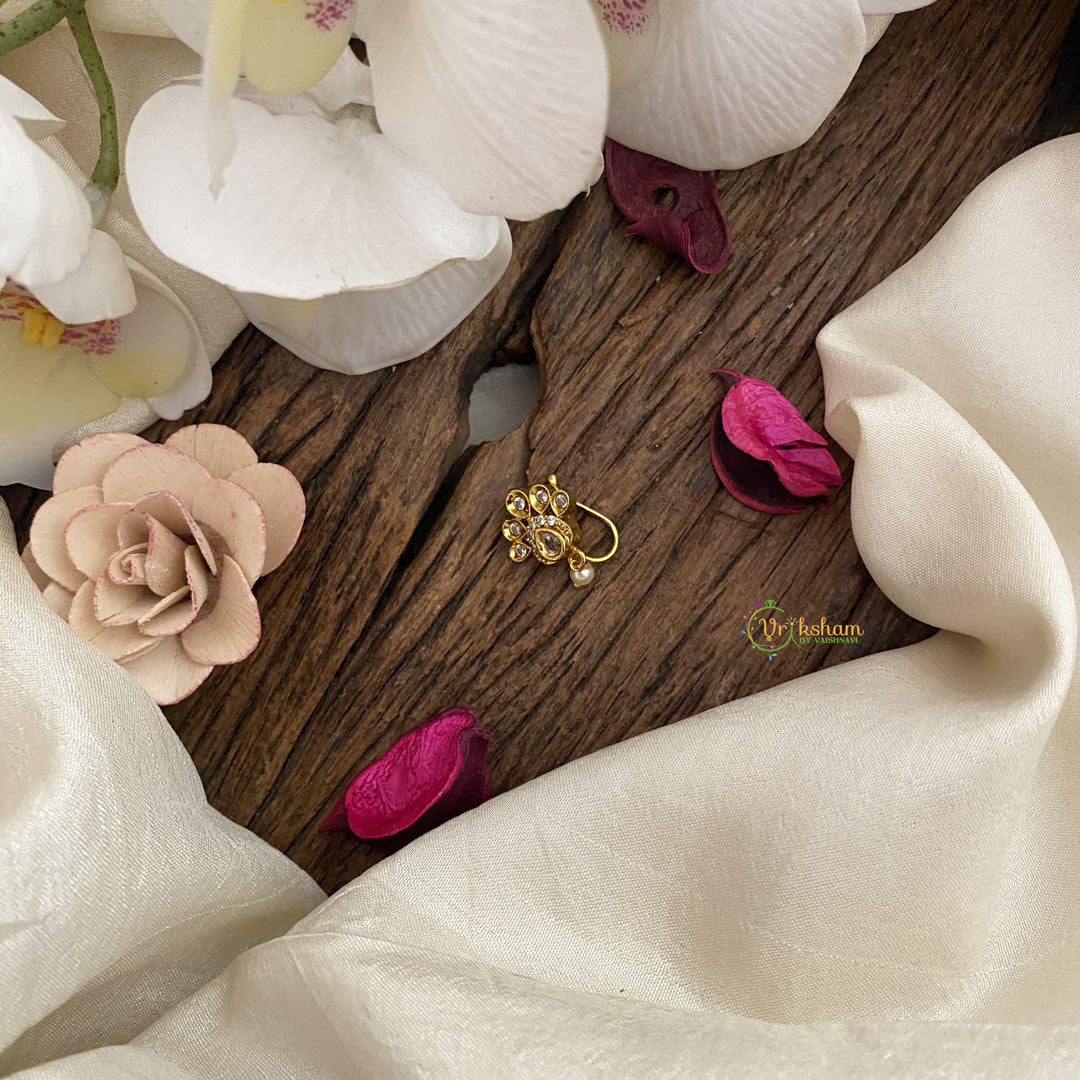 Vriksham Premium Golden Naths/Nose pin-Petals-Pearl-White-G17421
