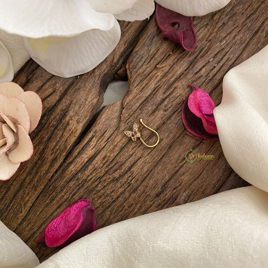 Vriksham Butterfly Shape AD Stone Nath/Nose pin-Red White-G17383