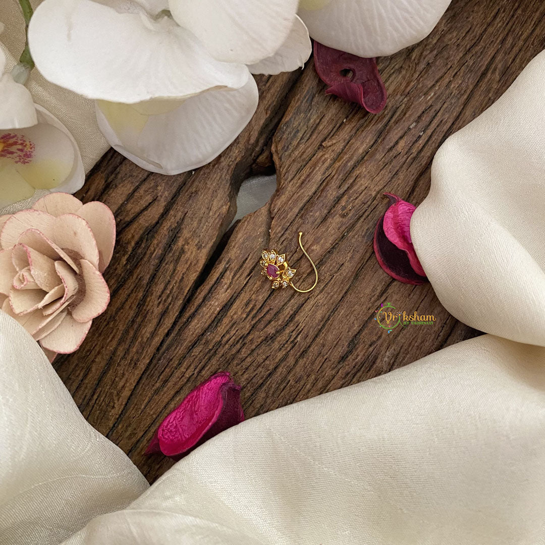 Vriksham Unique AD Stone Nath/Nose pin-White Red-G17353