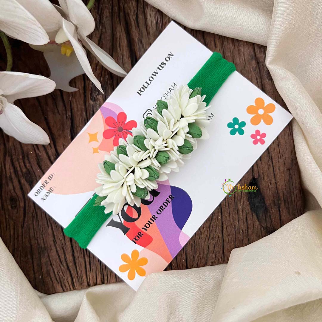 Vriksham Green and White Jasmine Flower Baby Headband Flower Accessories-KH1386