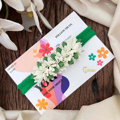 Vriksham Green and White Jasmine Flower Baby Headband Flower Accessories-KH1386