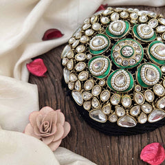 Vriksham Designer Green Coted Pear Crystal Design Gold Tone Hair Bun Cage Accessory-H1225