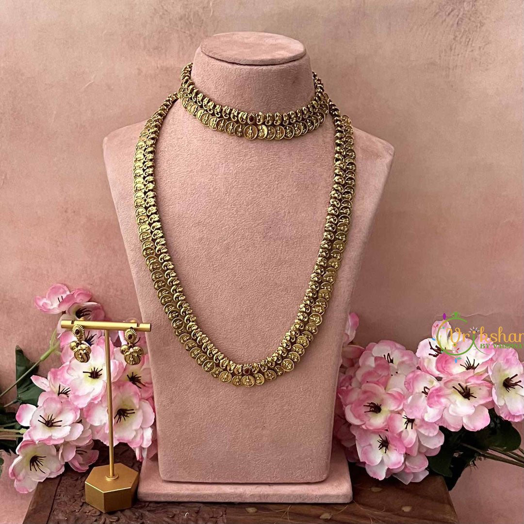 Vriksham Elephant Idol  With Lotus Lakshmi kasu Mala Bridal Set-G21056