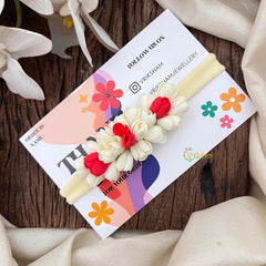 Vriksham Red and White Jasmine Flower Baby Headband Flower Accessories-KH1387