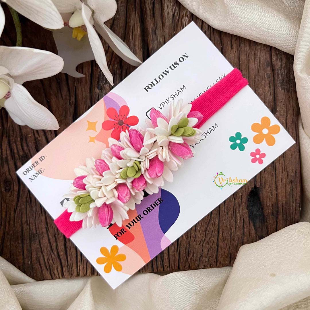 Vriksham Pink and White Jasmine Flower Baby Headband Flower Accessories-KH1388
