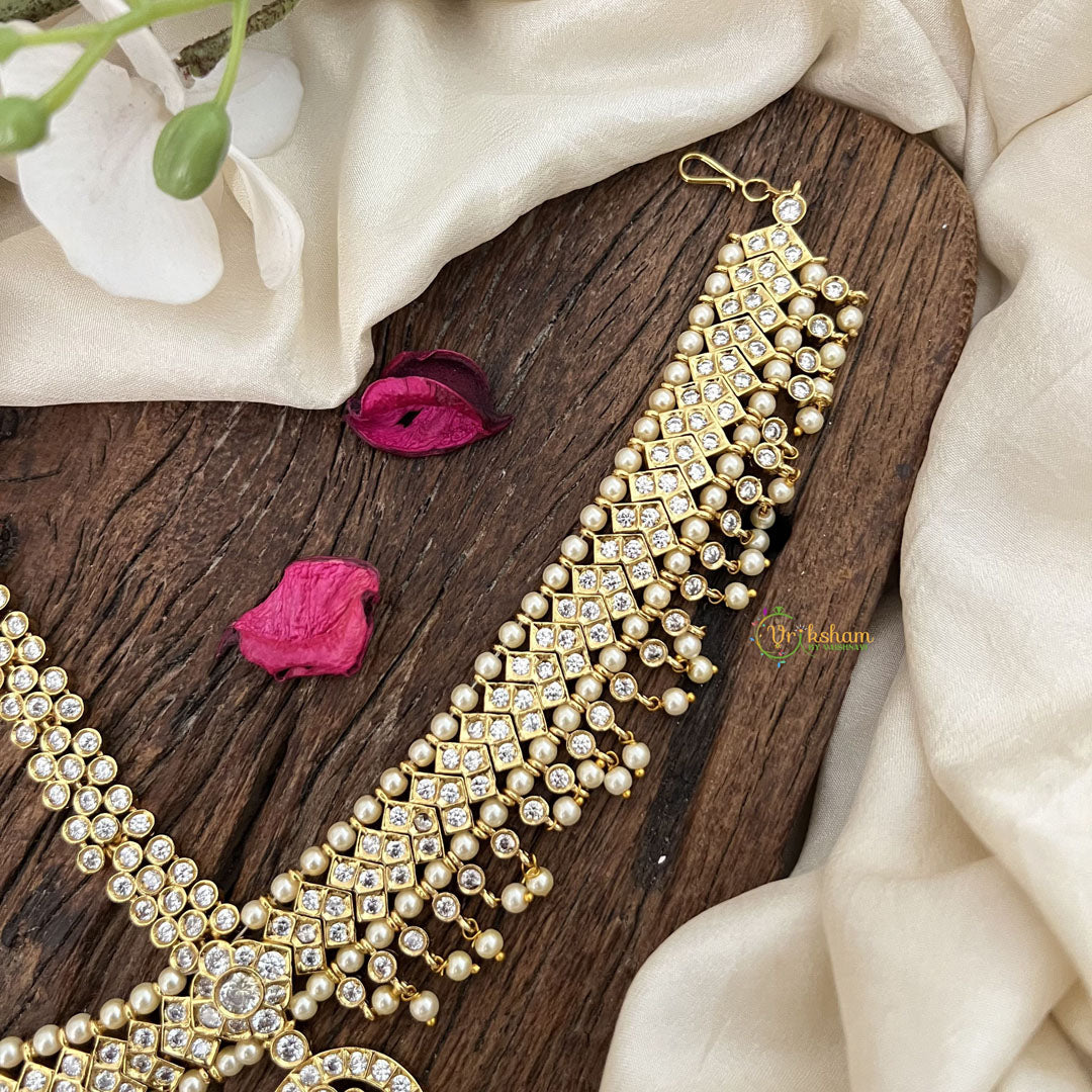 Vriksham Designer Bridal Floral Style Double Side Maang Tikka-White-Pearl-G19512