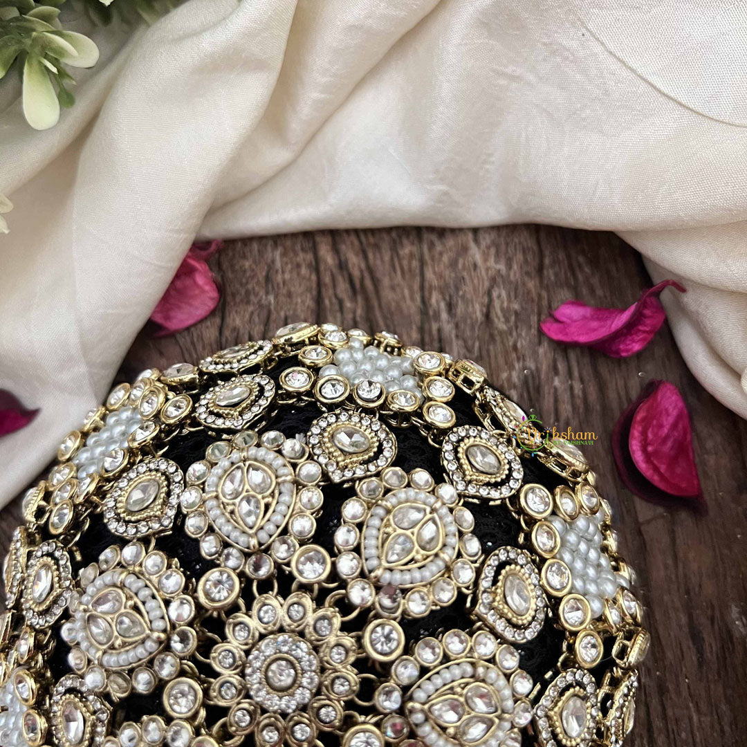 Vriksham Bridal Crystal Design Gold Tone & Pearls Hair Bun Cage Accessory-H1226