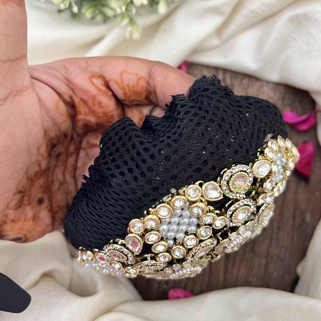 Vriksham Bridal Crystal Design Gold Tone & Pearls Hair Bun Cage Accessory-H1226
