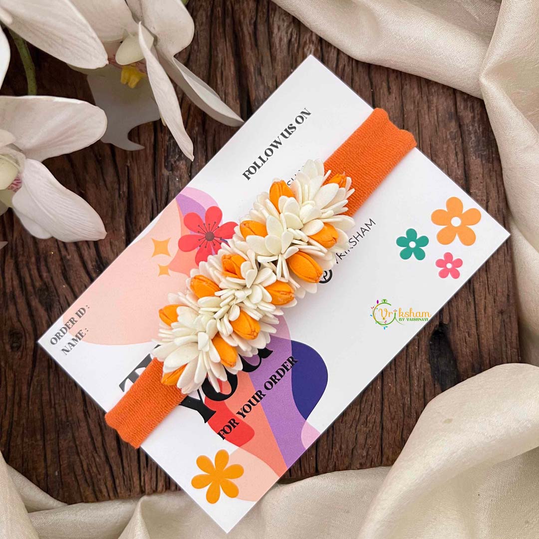 Vriksham Orange And White Jasmine Flower Baby Headband Flower Accessories-KH1389