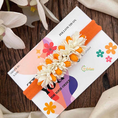 Vriksham Orange And White Jasmine Flower Baby Headband Flower Accessories-KH1389