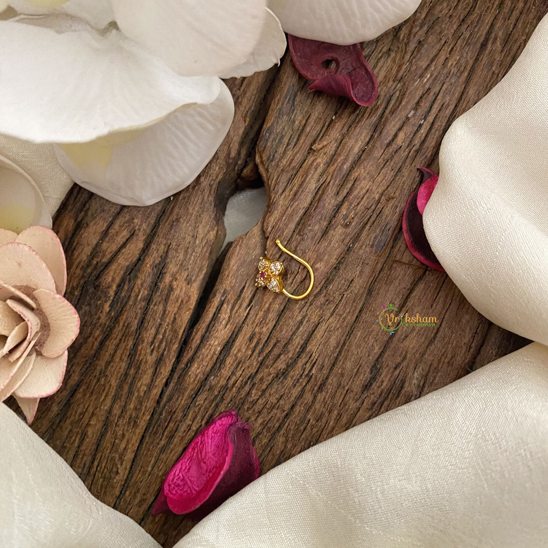 Vriksham Unique AD Stone Nath/Nose pin-Red White-G17380