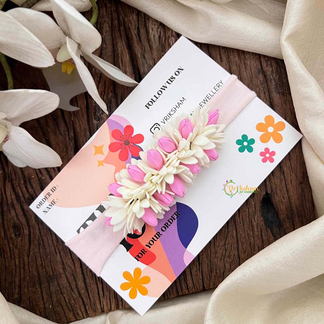Vriksham Pink And White Jasmine Flower Baby Headband Flower Accessories-KH1391